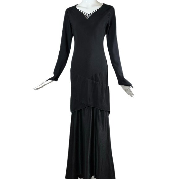 VERA WANG 90's Vintage Black Long Sleeve Evening Gown - Picture 2 of 7